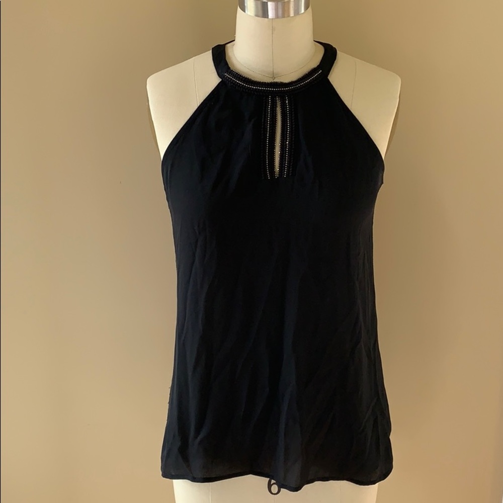 Black halter top with jeweled keyhole neck